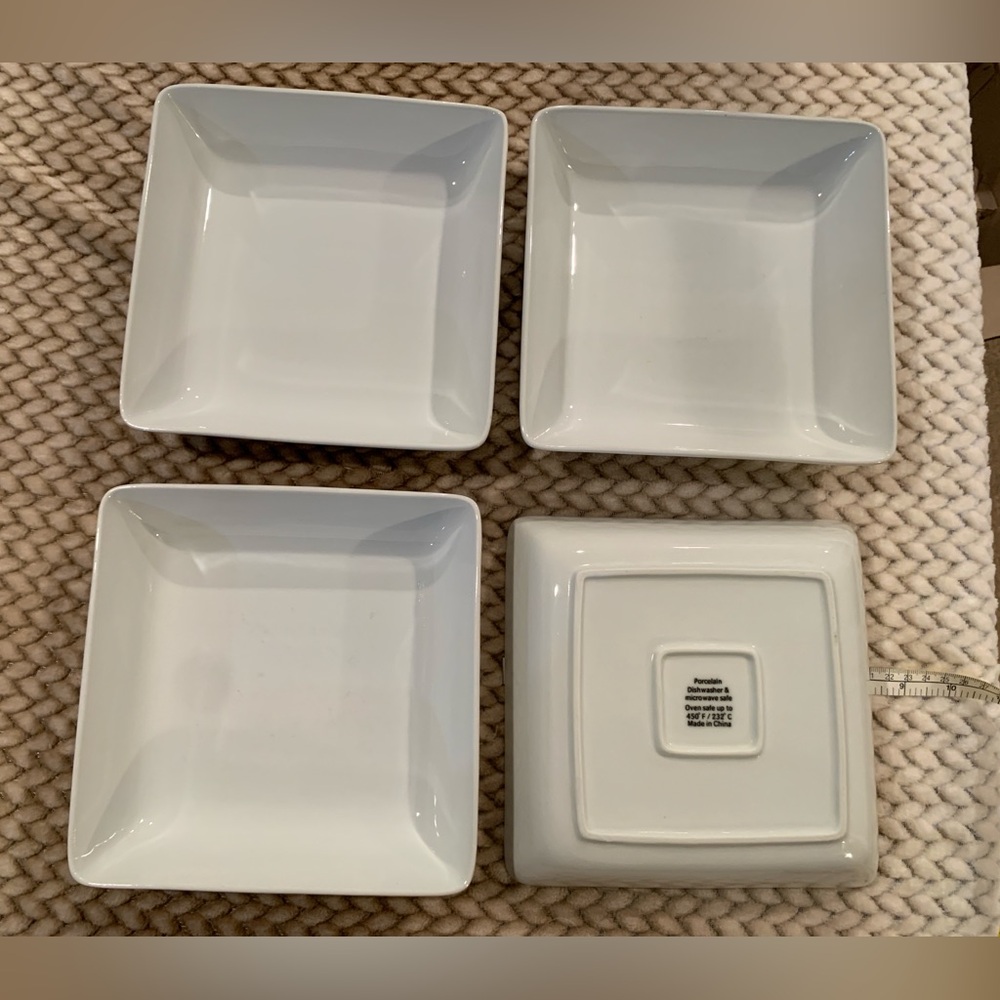 White Square 8” Porcelain Pasta Bowl Set